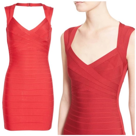 Herve Leger red open back bandage dress XS - Picture 3 of 6